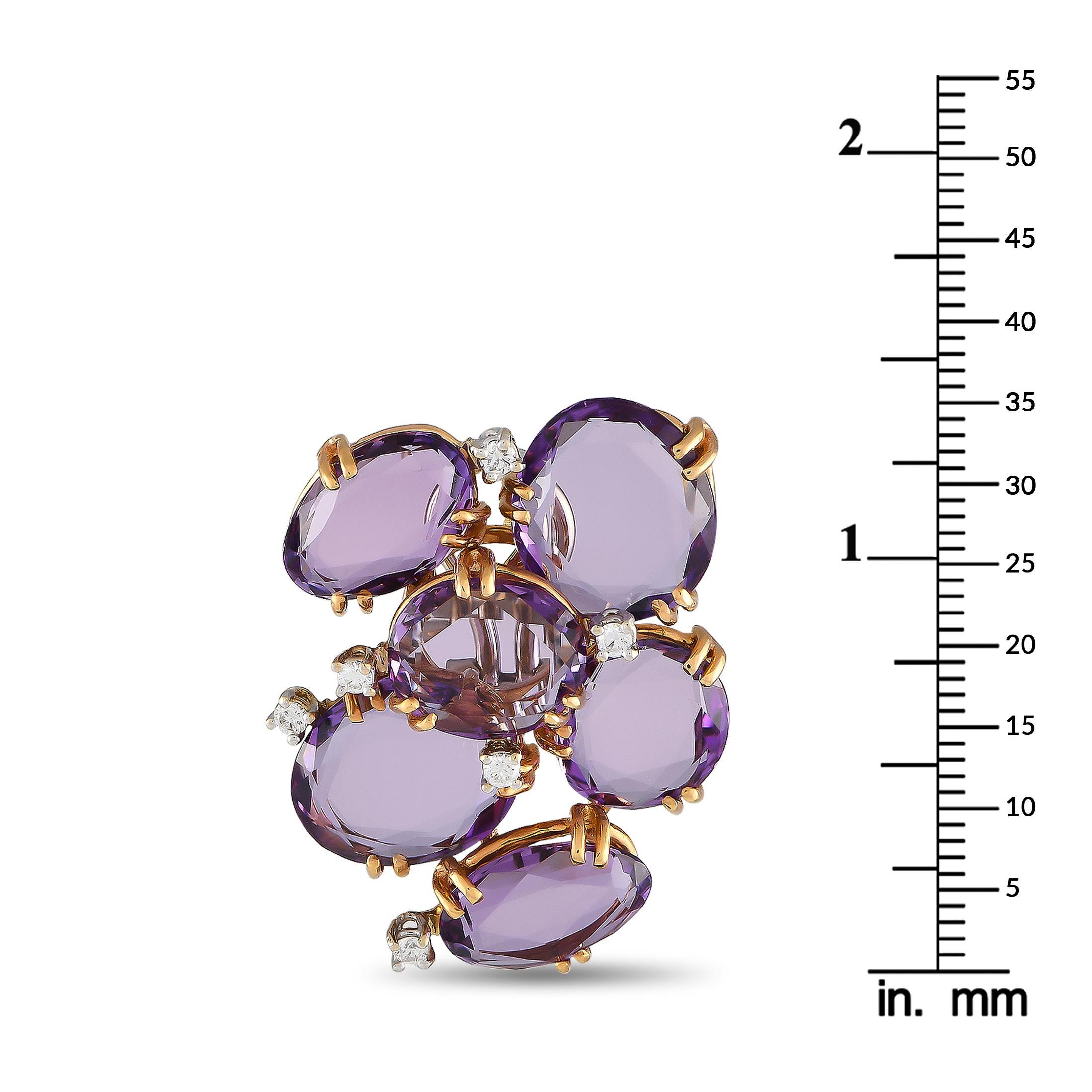 Casato 18K Yellow Gold 0.36ct Diamond and Amethyst Earrings In New Condition For Sale In Southampton, PA