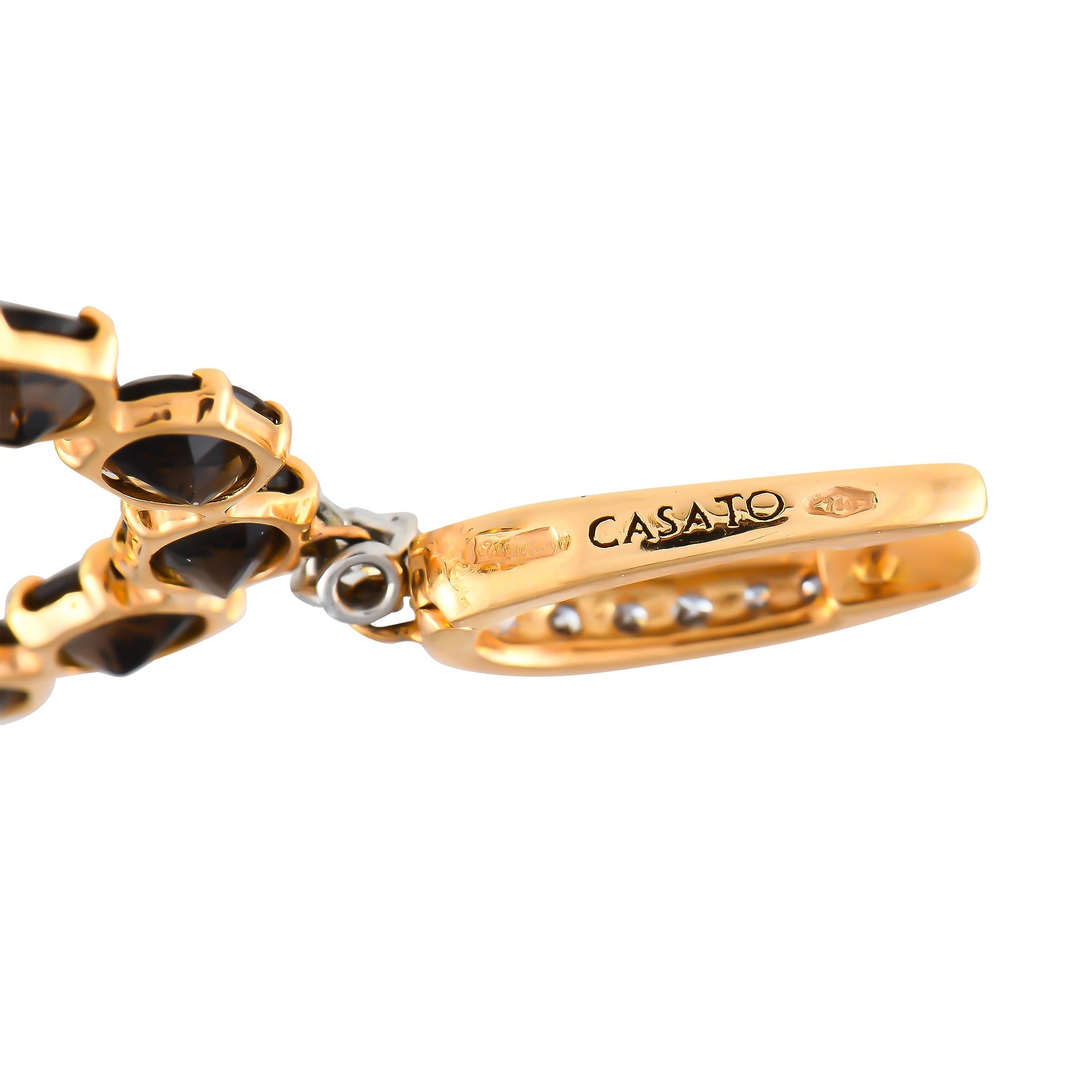 Round Cut Casato 18K Yellow Gold 0.60ct Diamond and Smokey Quartz Earrings