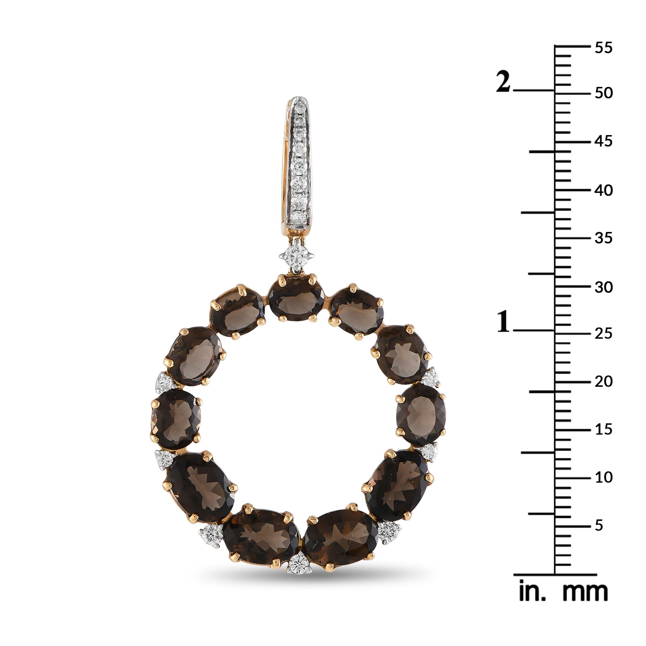Casato 18K Yellow Gold 0.60ct Diamond and Smokey Quartz Earrings In New Condition In Southampton, PA