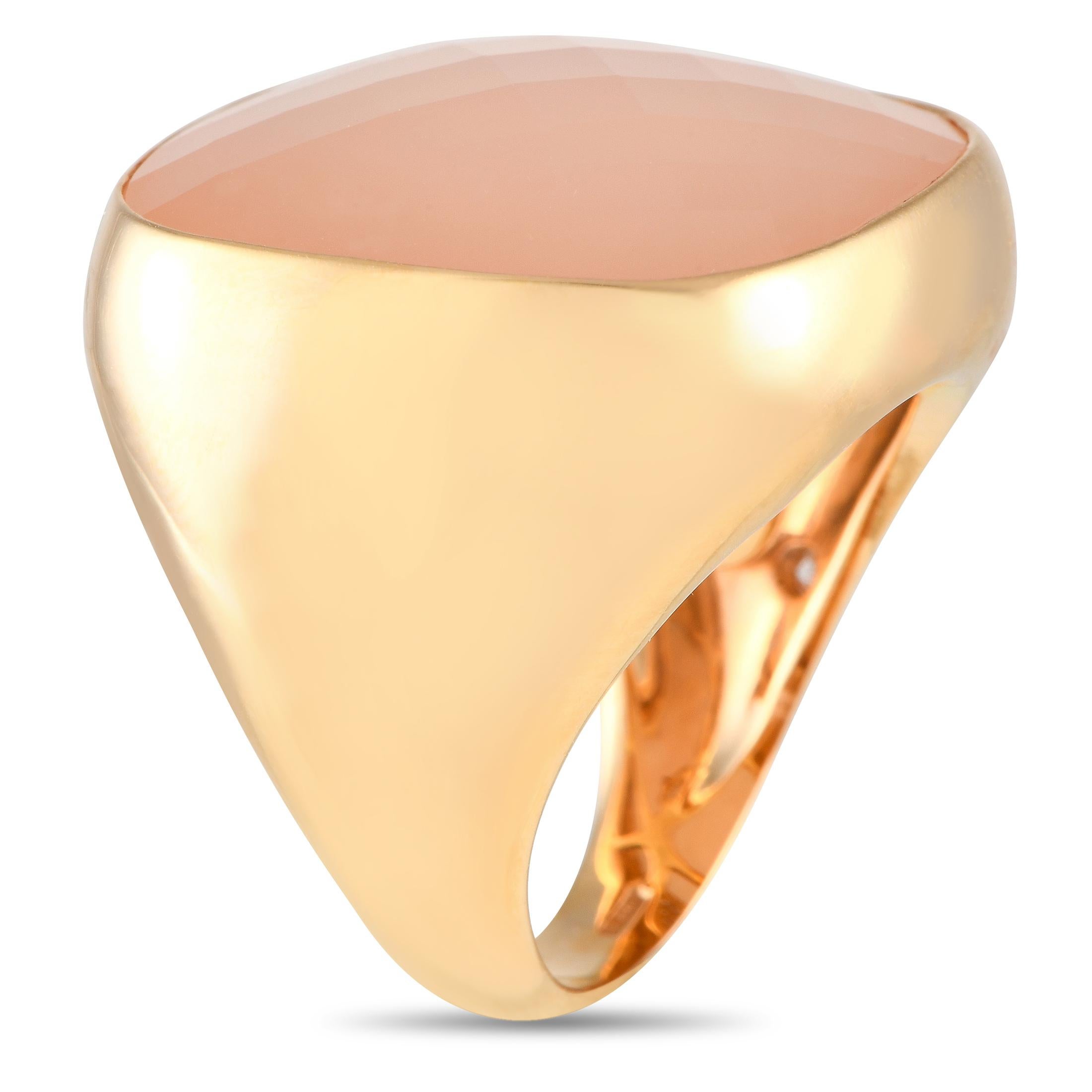 Bridging the gap between bold and refined, this cocktail ring from Casato presents a peach chalcedony center stone sitting elegantly on a chunky band. A cluster of brilliant diamonds adorns one of the ring's shoulders, bringing a shimmering finish