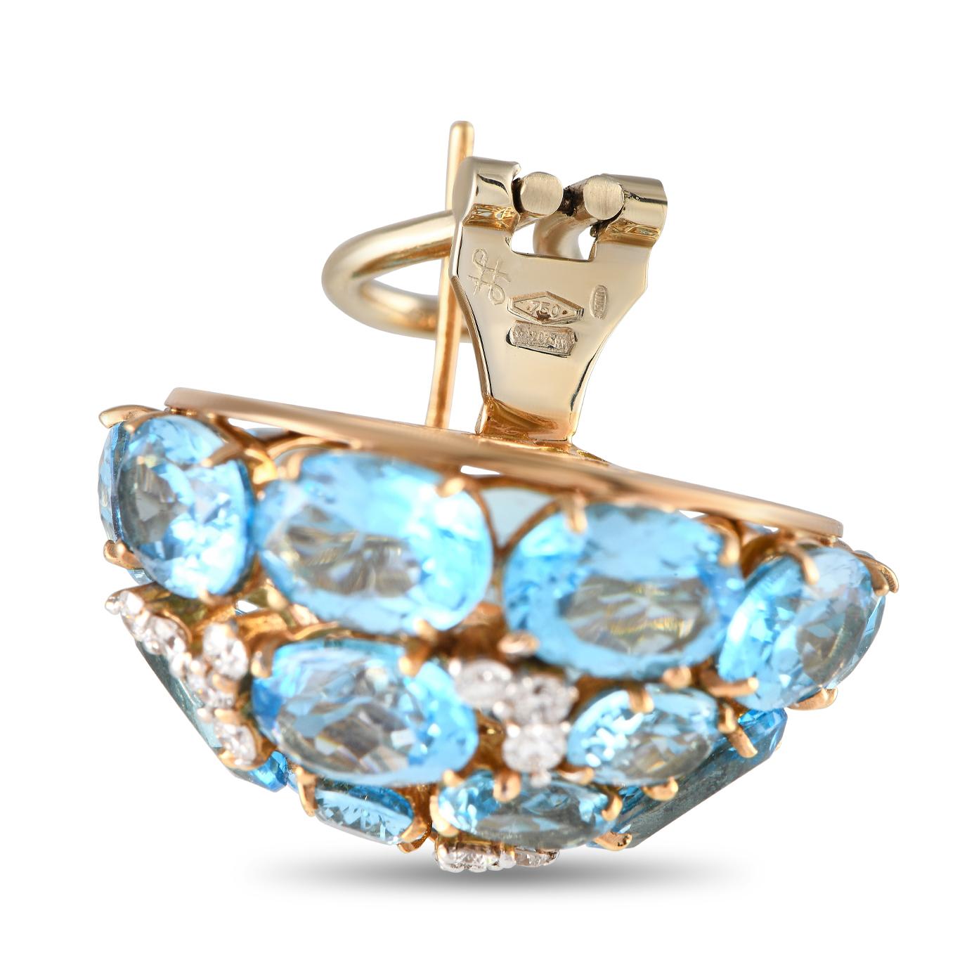 Round Cut Casato 18K Yellow Gold 0.73ct Diamond and Topaz Earrings For Sale