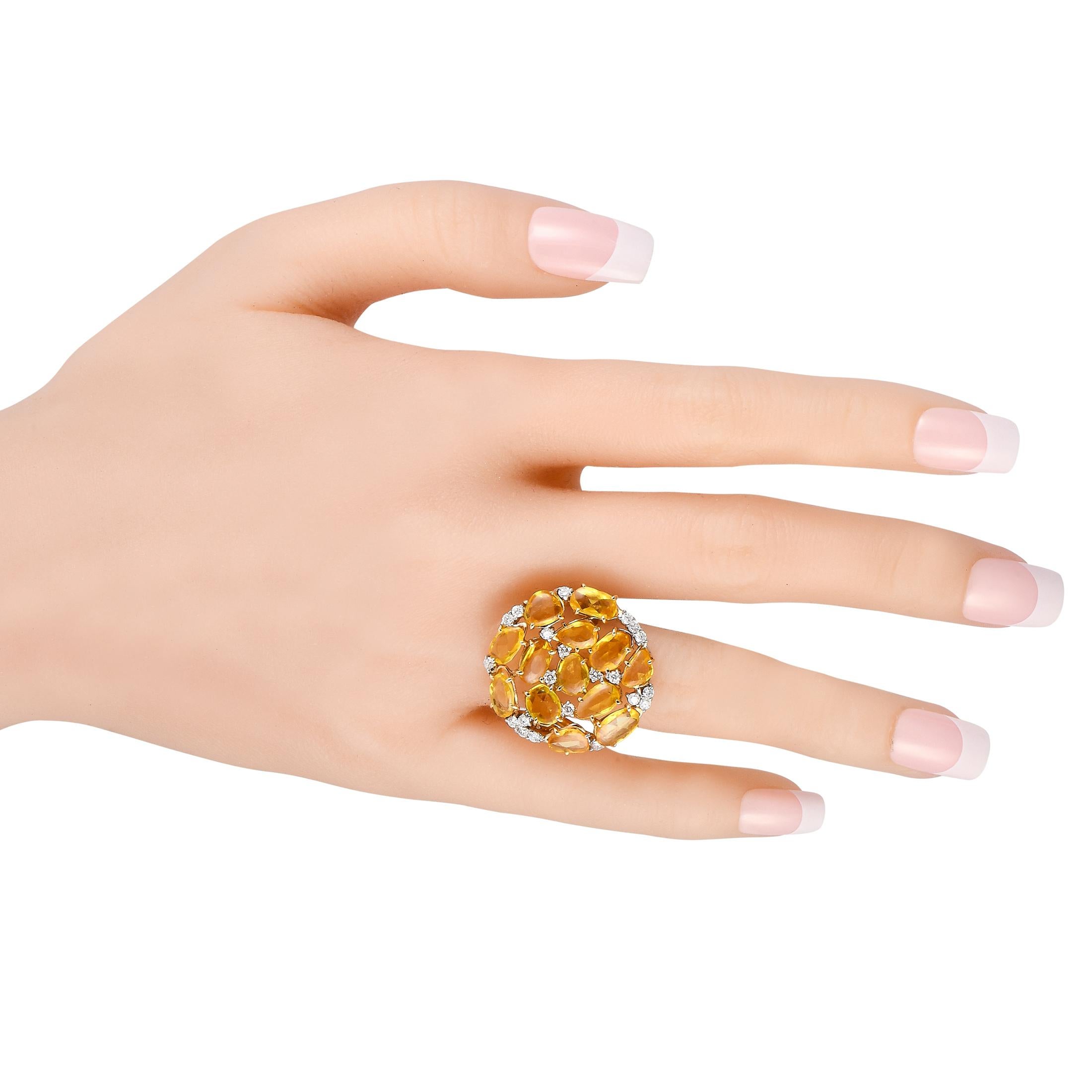 Round Cut Casato 18K Yellow Gold 0.75ct Diamond and Yellow Sapphire Cocktail Ring For Sale