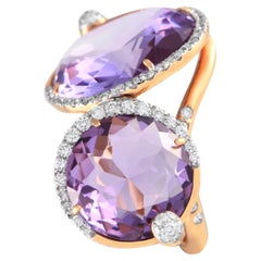 Casato 18K Yellow Gold 0.80ct Diamond and Amethyst Cocktail Ring