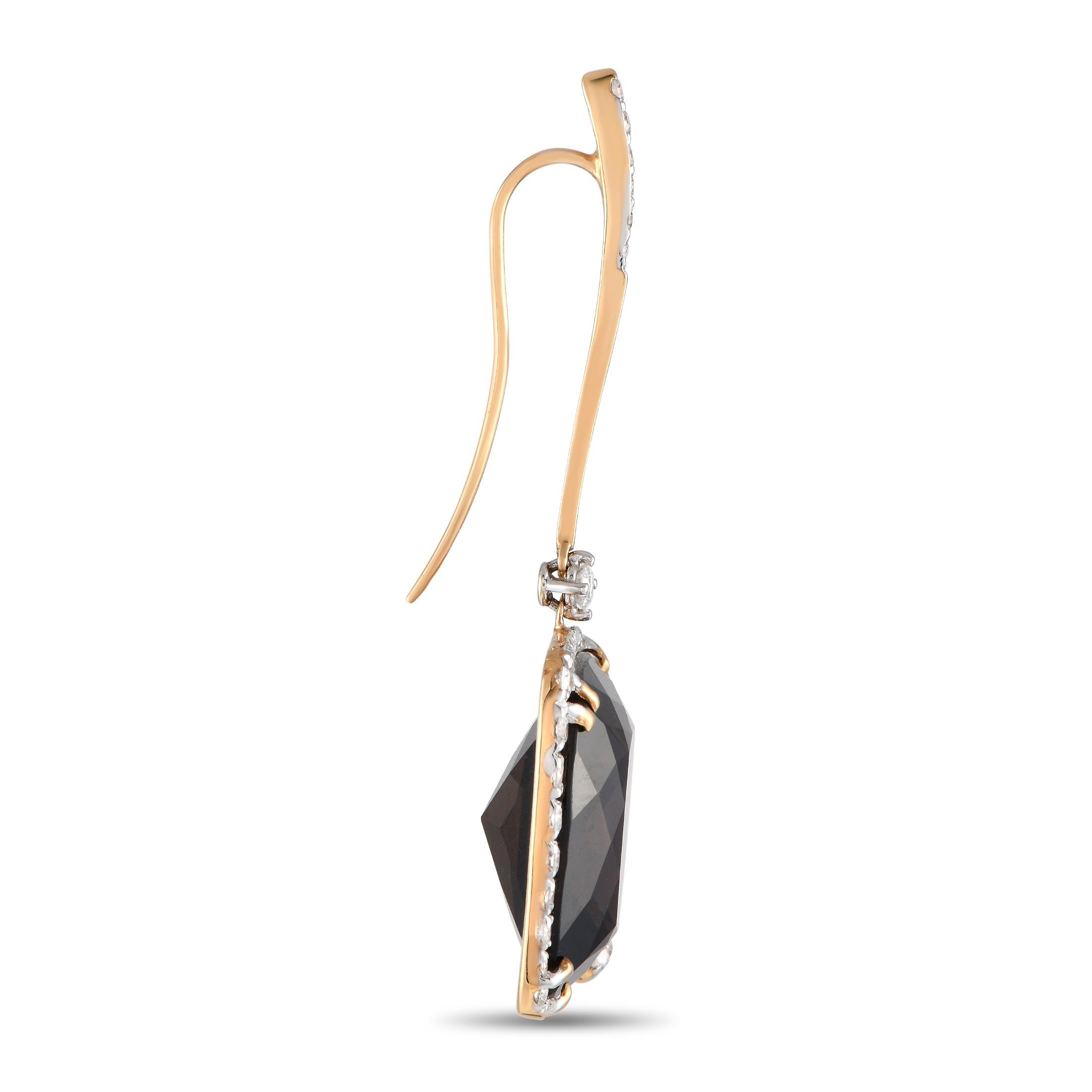 A real stunner. These Casato earrings can instantly polish a cocktail dress or an evening gown. These hook drop earrings showcase a visual impression of drama and intrigue. The slim yellow gold hooks are adorned with tapering round diamonds. On each