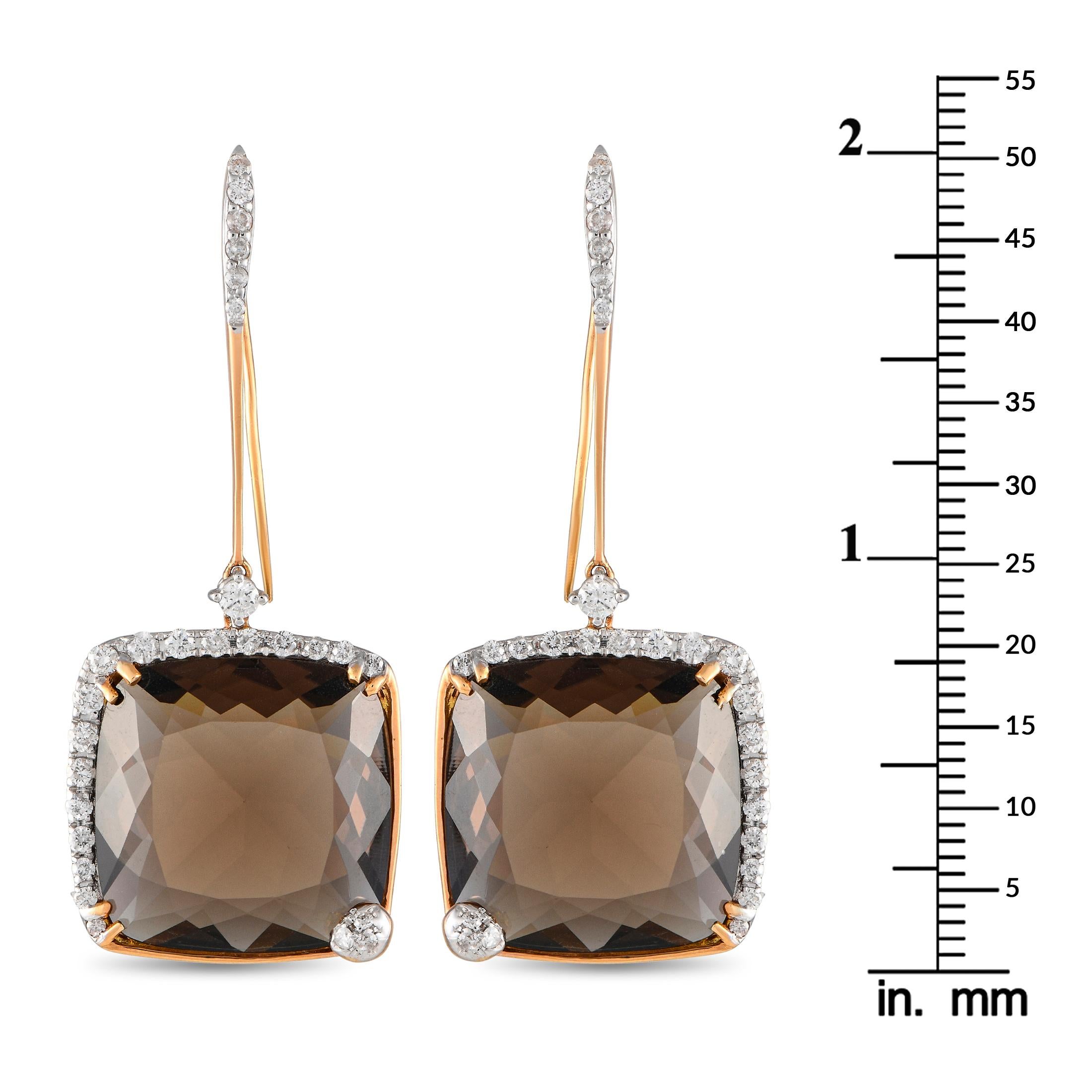 Casato 18K Yellow Gold 0.83ct Diamond and Smokey Quartz Drop Earrings In New Condition In Southampton, PA