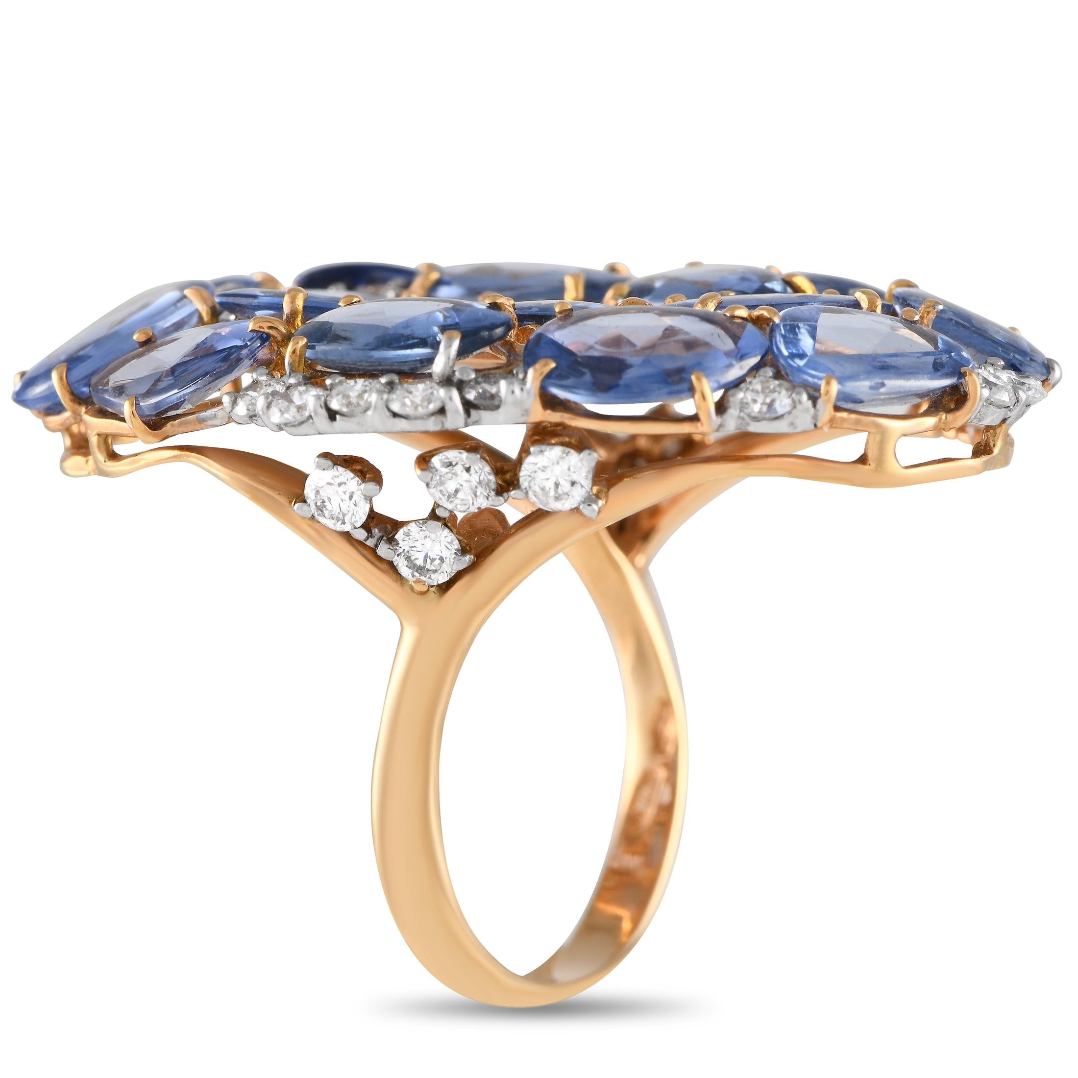 Breathtaking blue sapphire gemstones make this Casato ring decidedly elegant. The perfect way to add a pop of color to any ensemble, this exquisite piece comes complete with an opulent 18K yellow gold setting and diamond accents totaling 1.15