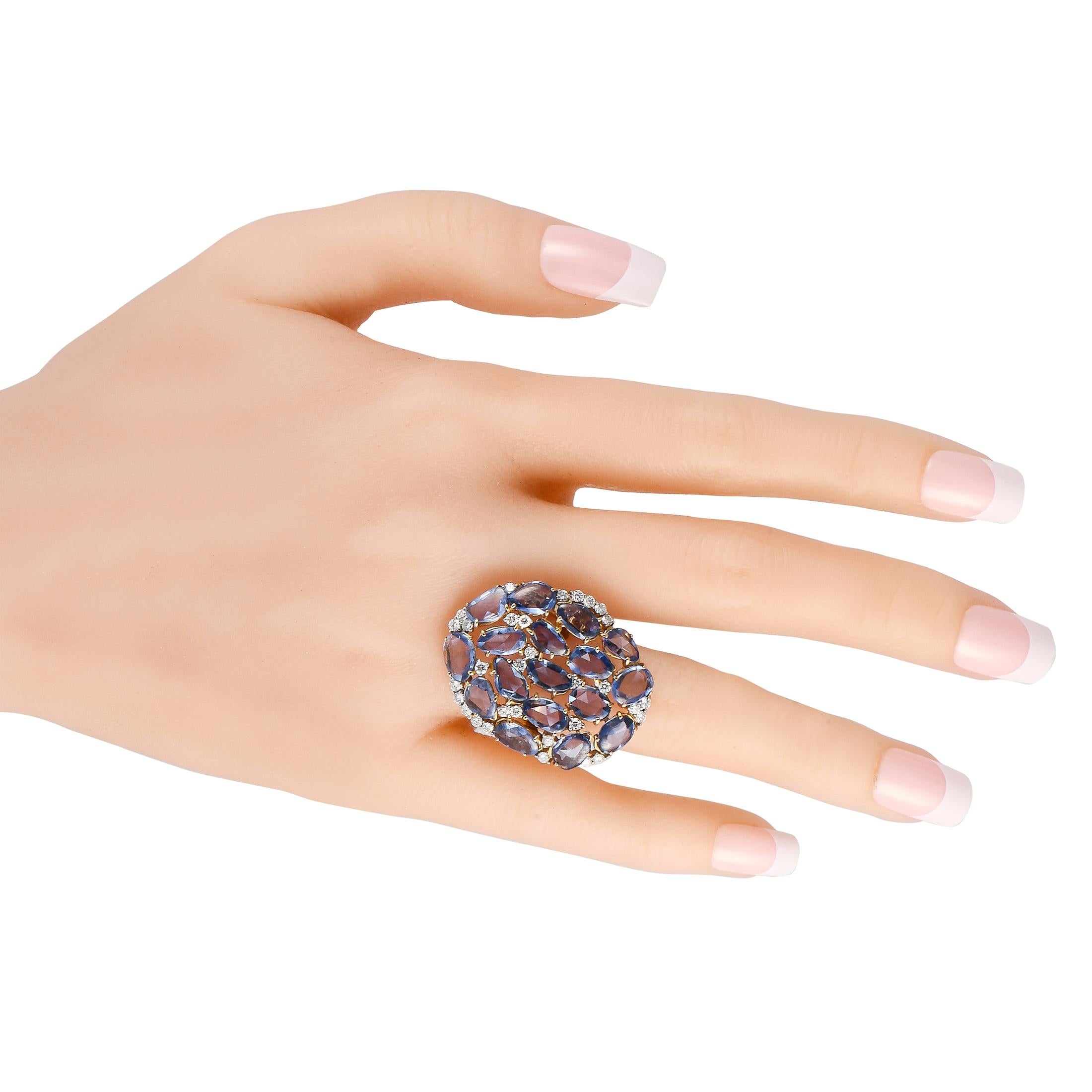 Round Cut Casato 18K Yellow Gold 1.15ct Diamond and Sapphire Ring