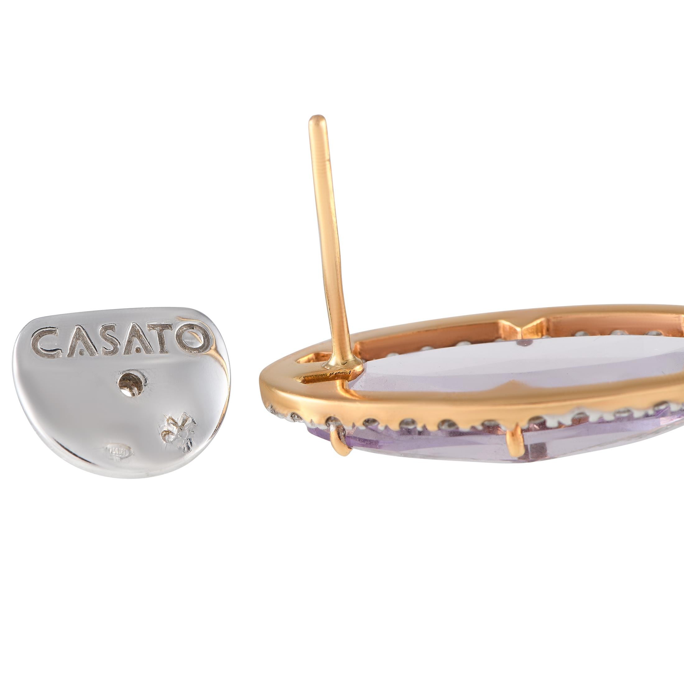 Round Cut Casato 18K Yellow Gold 1.75ct Diamond and Amethyst Vintage Style Earrings For Sale