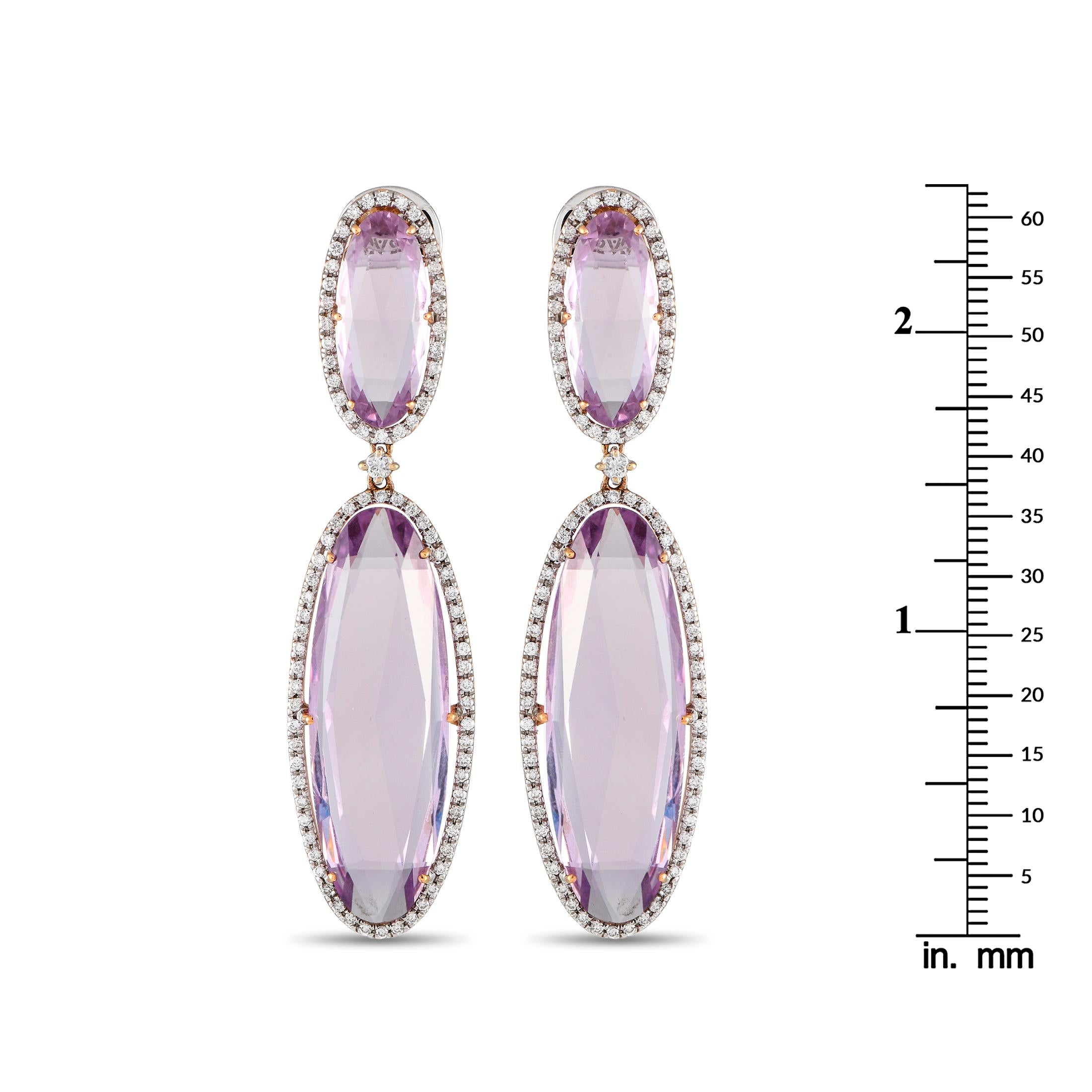 Casato 18K Yellow Gold 1.75ct Diamond and Amethyst Vintage Style Earrings In New Condition For Sale In Southampton, PA