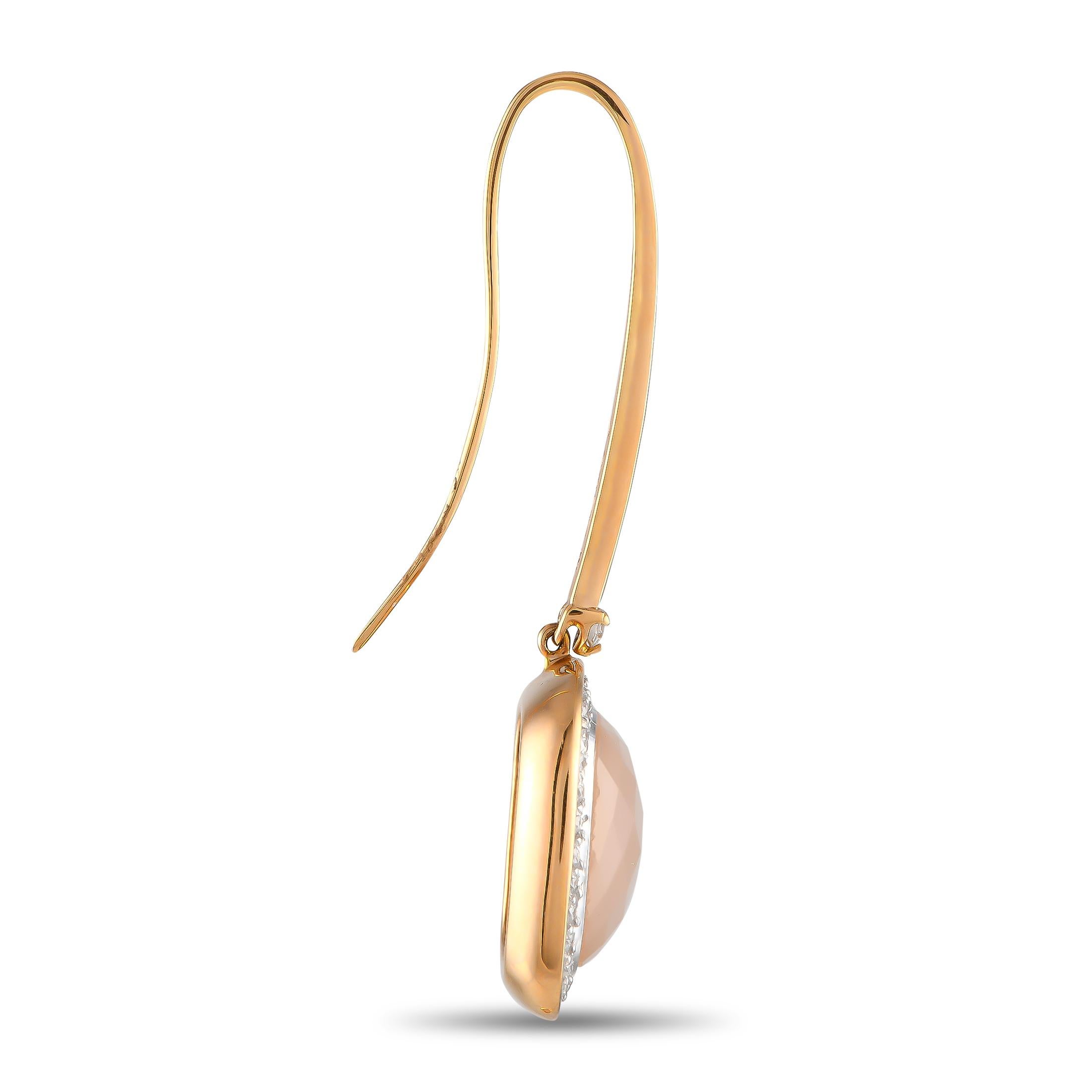 Add warmth and opulence to any ensemble with these elegant Casato earrings. The sleek 18k yellow gold setting beautifully complements the translucent chalcedony gemstones, which are further elevated by a halo of sparkling diamonds. Each earring