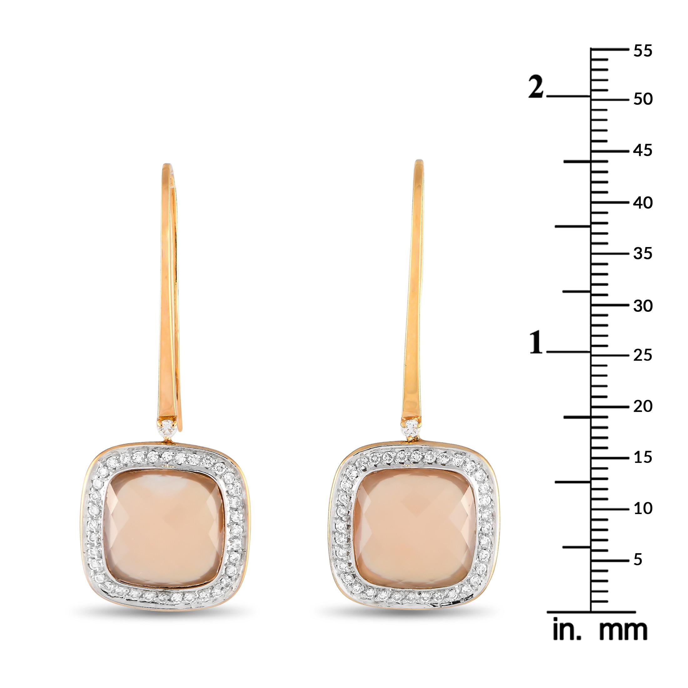 Casato 18K Yellow Gold Diamond and Chalcedony Drop Earrings In New Condition For Sale In Southampton, PA