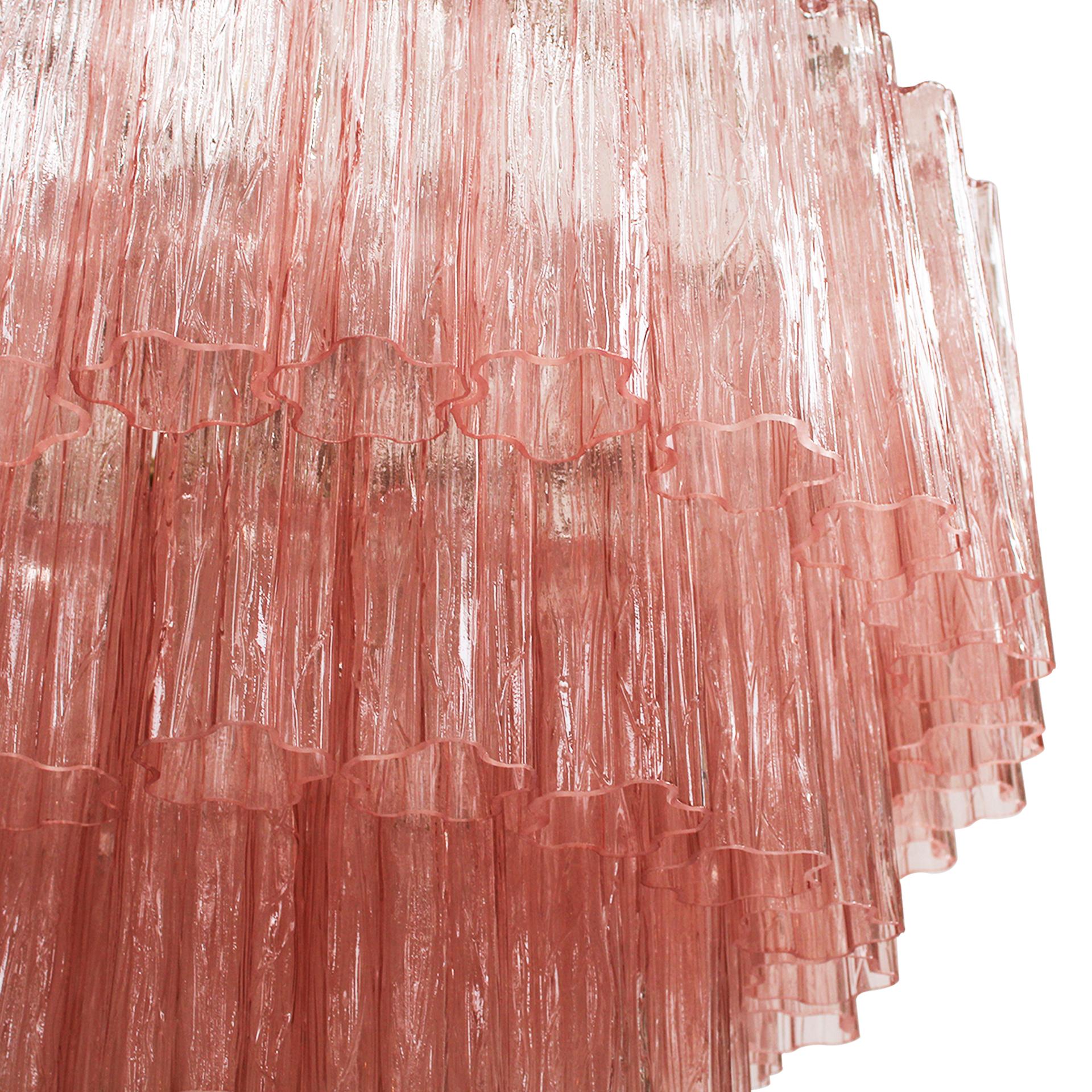 Italian Cascada Suspension Lamp Handcrafted Pink Murano Glass and Brass, Italy For Sale