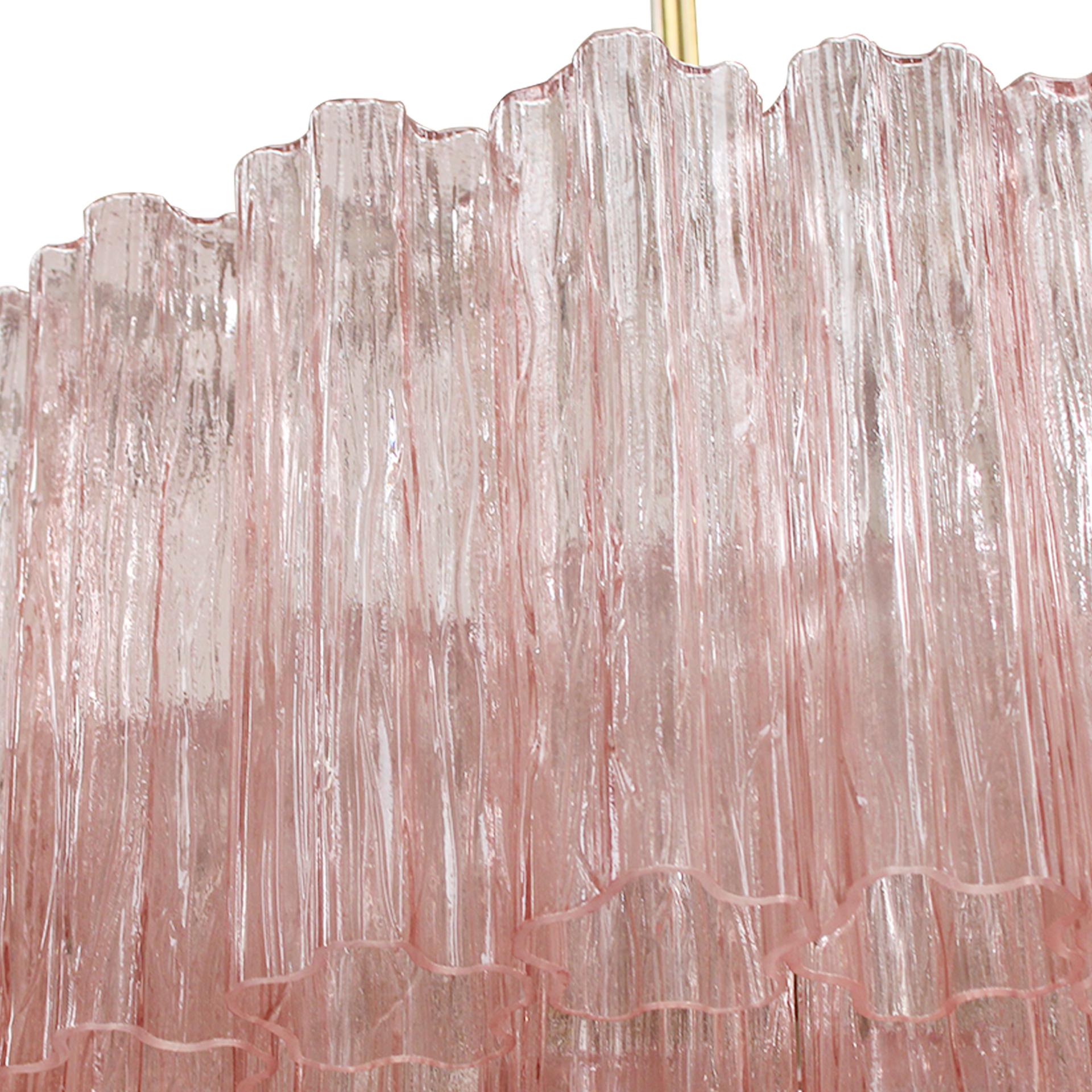 Hand-Crafted Cascada Suspension Lamp Handcrafted Pink Murano Glass and Brass, Italy For Sale