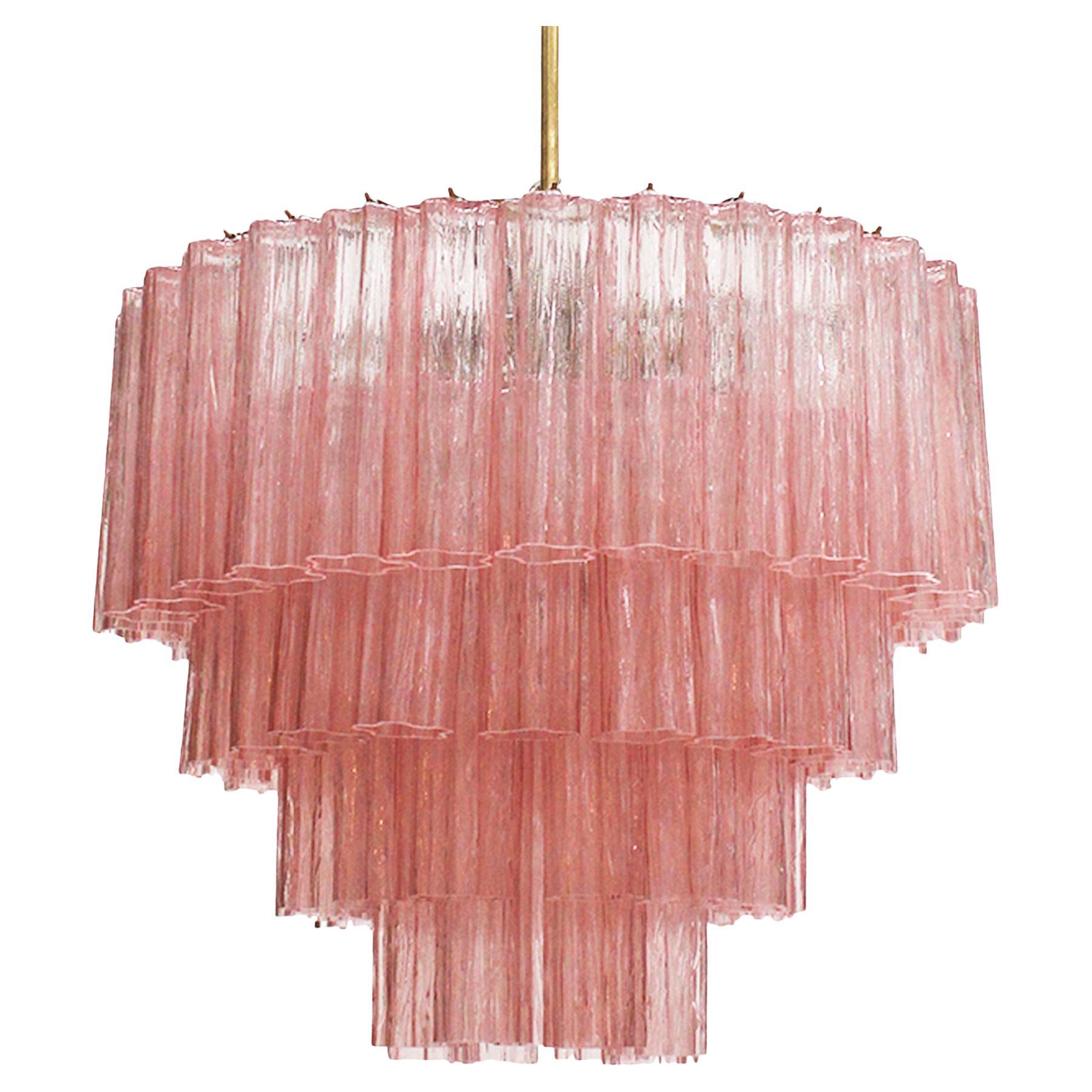 Cascada Hängeleuchte Handcrafted Pink Murano Glas und Messing, Italien