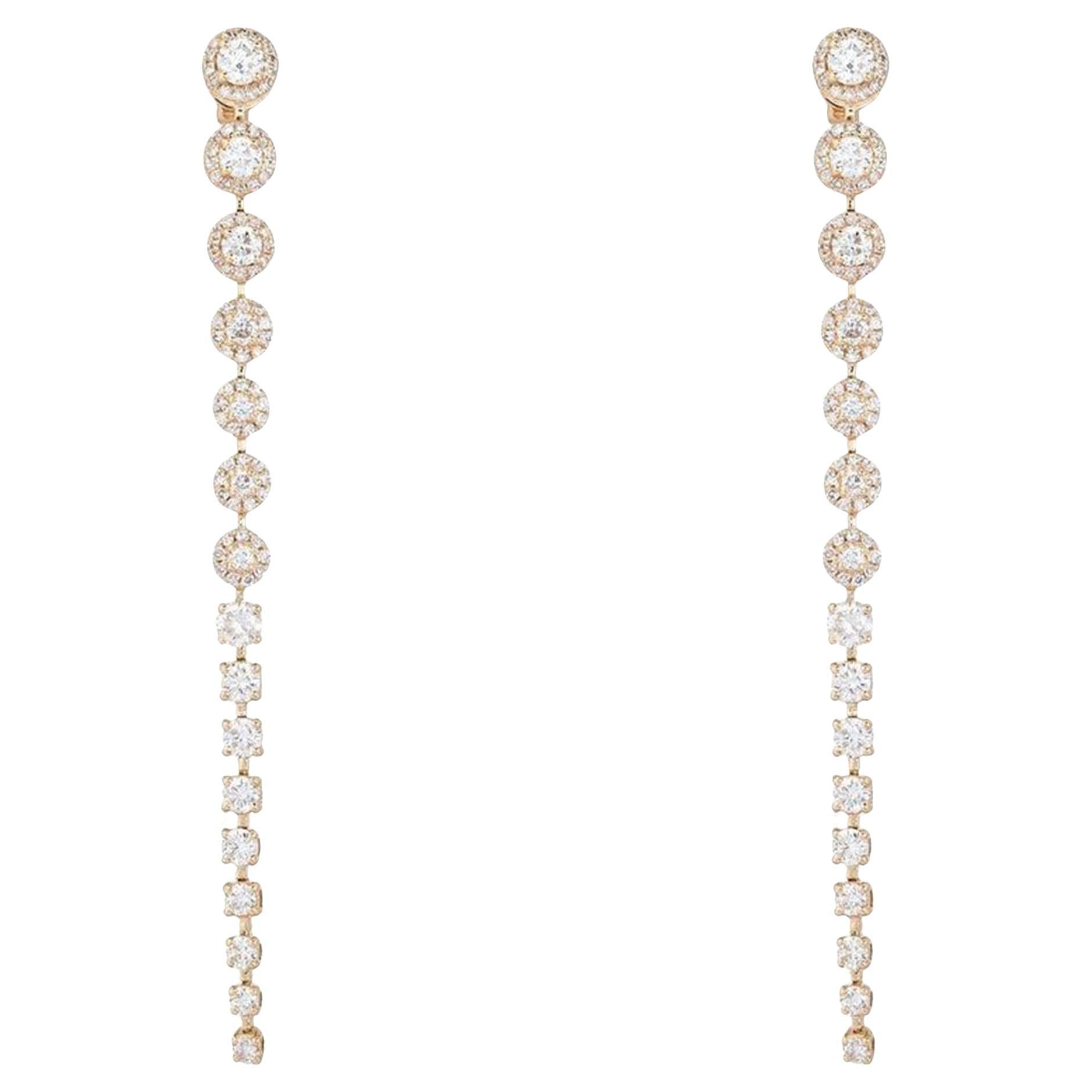2.06ct Diamond & Emerald Cascade 14K Yellow Gold Long Drop Earrings For Sale