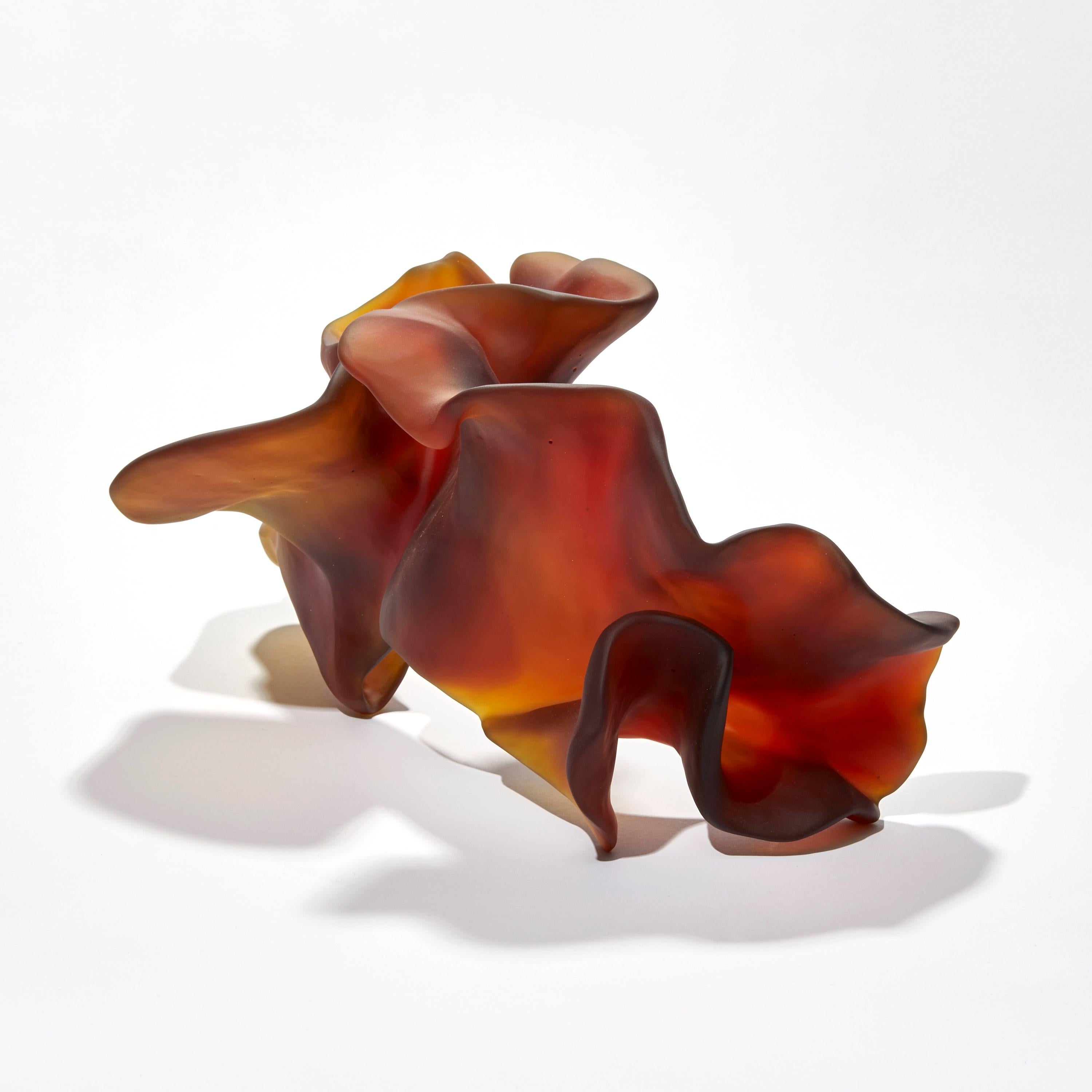 Organic Modern Cascade, an Intense Dark Amber / Orange Cast Glass Sculpture by Monette Larsen