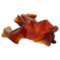 Cascade, an Intense Dark Amber / Orange Cast Glass Sculpture by Monette Larsen