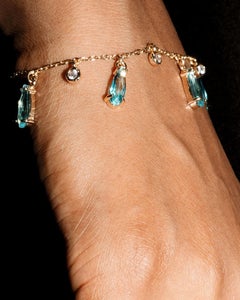 Cascade Azure Blue Glass Pendant Chain Bracelet in 14K Gold-Filled
