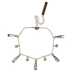 Cascade Azure Blue Glass Pendant Chain Bracelet in 14K Gold-Filled