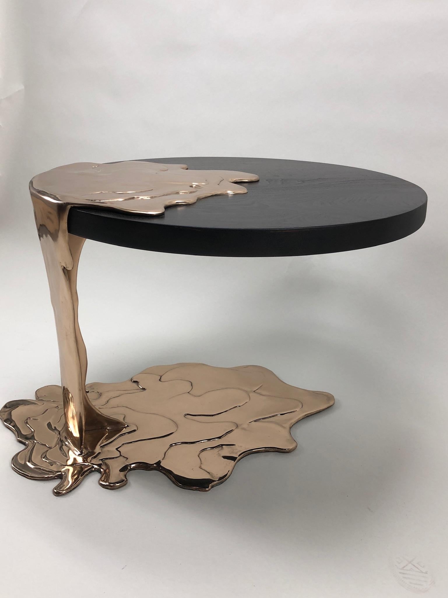 Bronzed Cascade, Cast Polished Bronze Side Table For Sale