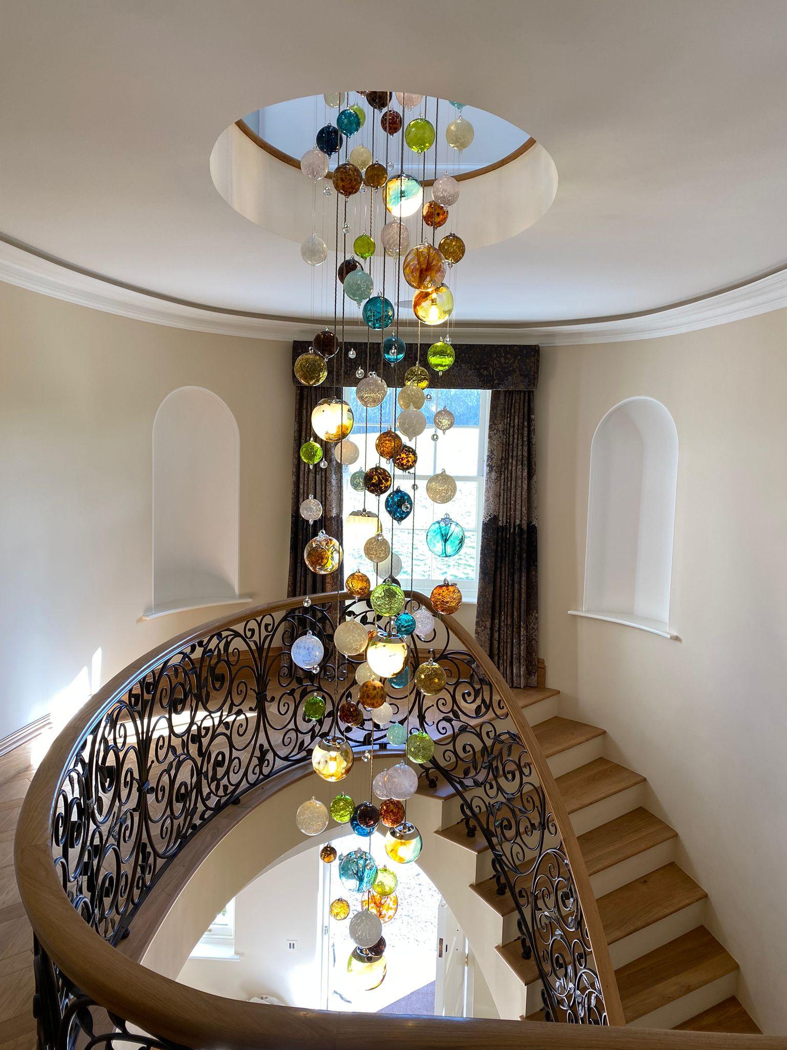 Hand-Crafted Cascade Chandelier by Roast Featuring over 150 Individually Blown Glass Spheres For Sale