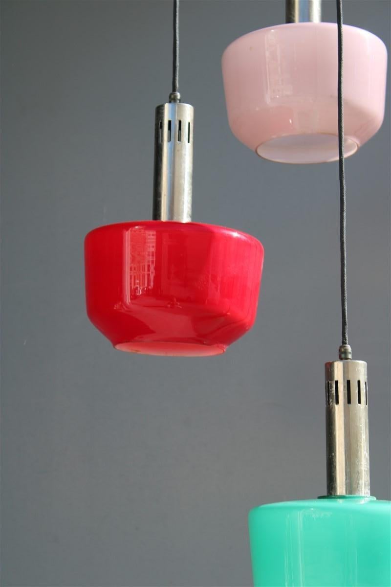 Cascade Chandelier Ceiling Lamp Vistosi Red Green Pink 1950s Mid-century Italy For Sale 4