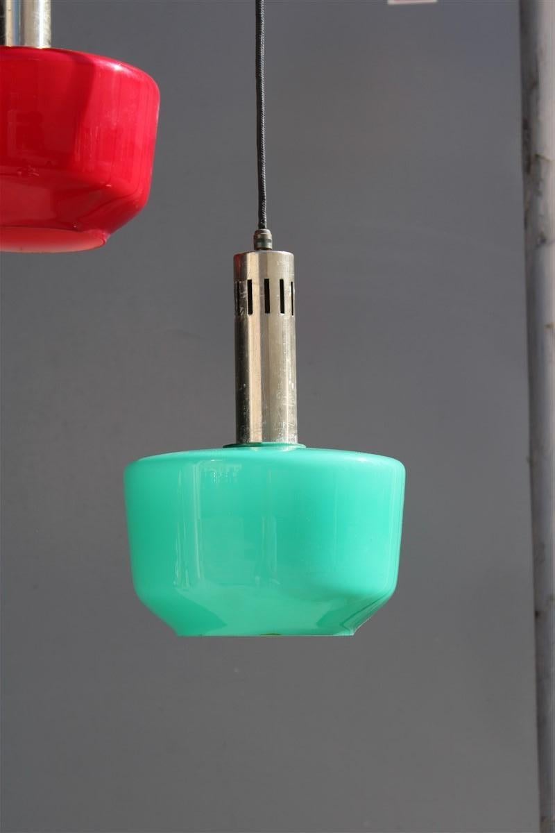 Cascade Chandelier Ceiling Lamp Vistosi Red Green Pink 1950s Mid-century Italy For Sale 5