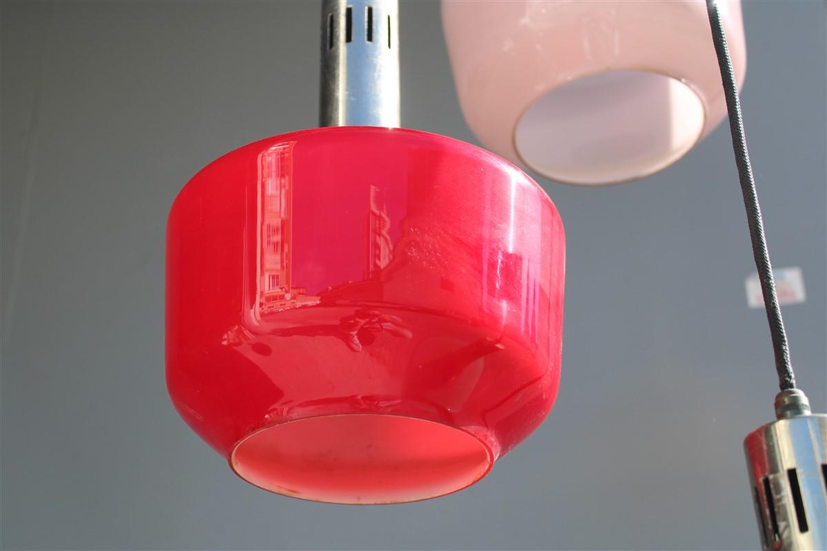 Cascade Chandelier Ceiling Lamp Vistosi Red Green Pink 1950s Mid-century Italy For Sale 6