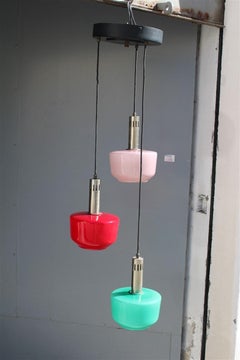 Cascade Chandelier Ceiling Lamp Vistosi Red Green Pink 1950s Mid-century Italy