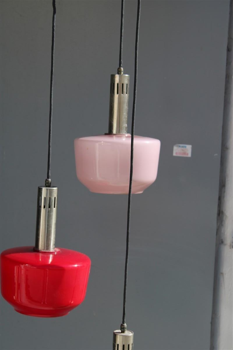 Cascade Chandelier Ceiling Lamp Vistosi Red Green Pink 1950s Mid-century Italy In Good Condition For Sale In Palermo, Sicily