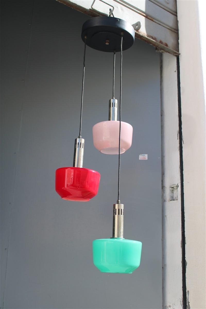 Cascade Chandelier Ceiling Lamp Vistosi Red Green Pink 1950s Mid-century Italy For Sale 1