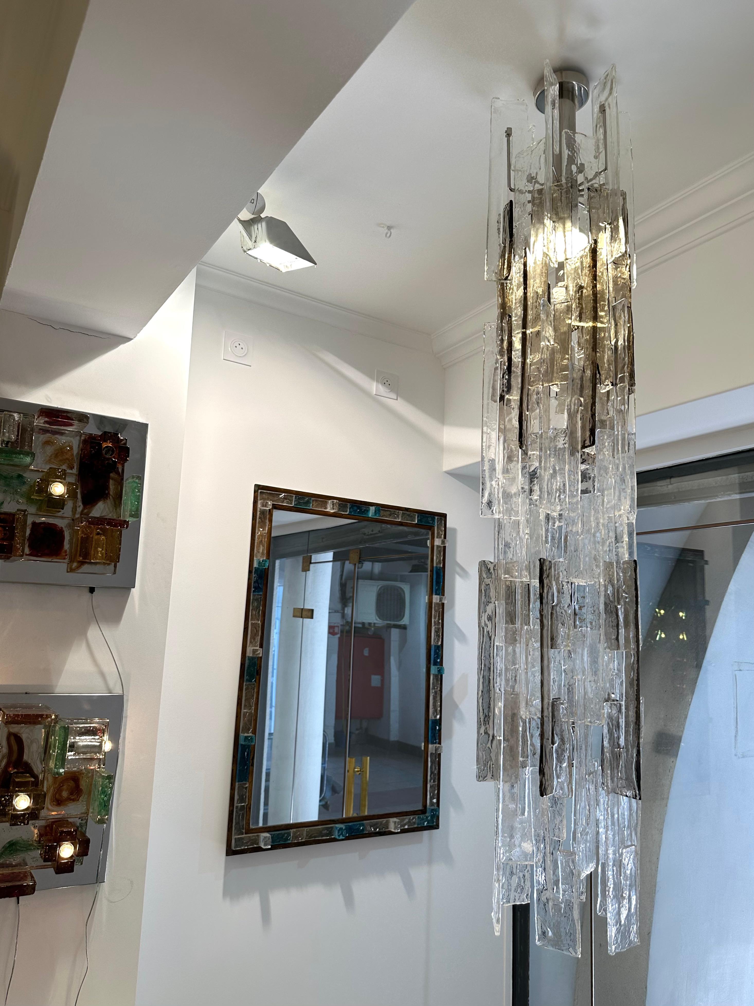 Metal Cascade Chandelier Murano Glass Ls101 by Carlo Nason for Mazzega, Italy, 1970s For Sale