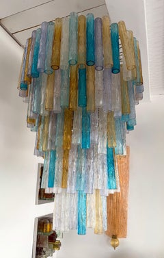 Cascade Chandelier Tube Murano Glass by Venini, Italy, 1960s