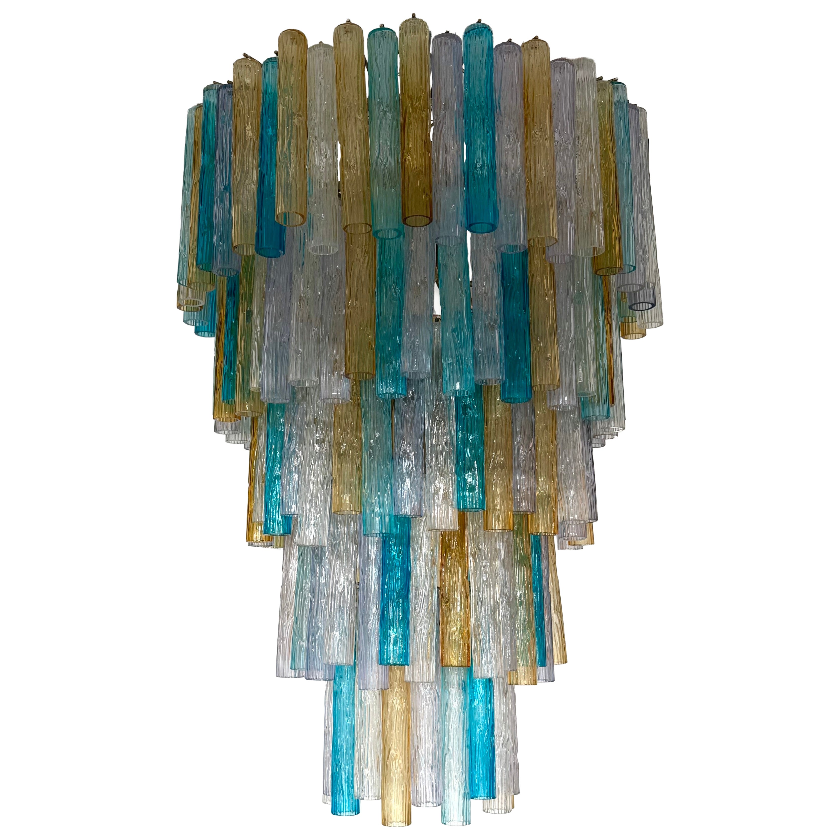 Cascade Chandelier Tube Murano Glass by Venini, Italy, 1960s For Sale