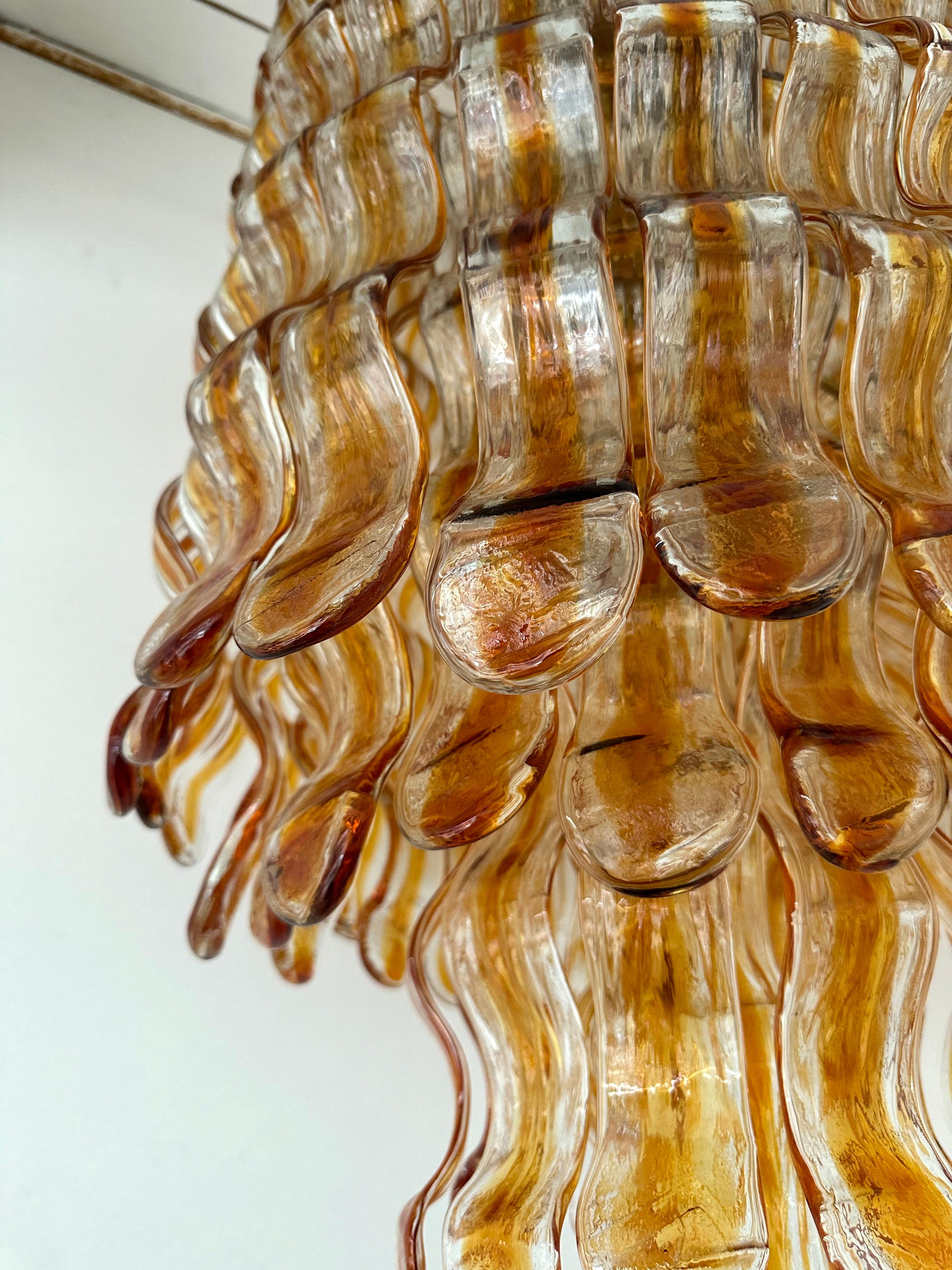Cascade Kronleuchter Wave Amber Murano Glass von Mazzega, Italien, 1970er Jahre im Angebot 5