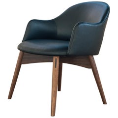 Cascade Club Chair, Prototype Upholstered in Black Leather with Walnut Base