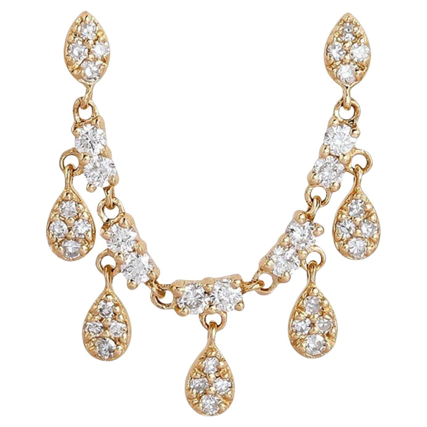 0.21ct White & Fancy Diamond Cascade 14K Yellow Gold Teardrop Earrings For Sale