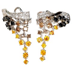 Cascade Earrings 18 Karat White with Three Color Diamonds and Citrines