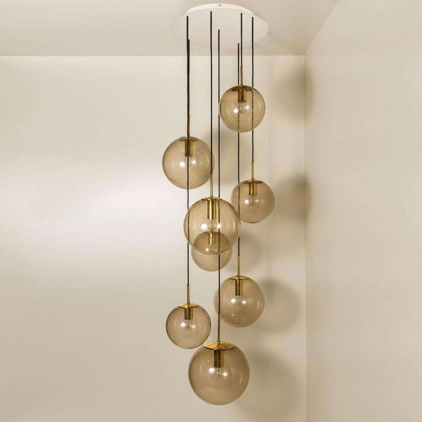 Cascade Fixture with Eight Smoked Hand Blown Globes by Glashütte, 1970s For Sale 10