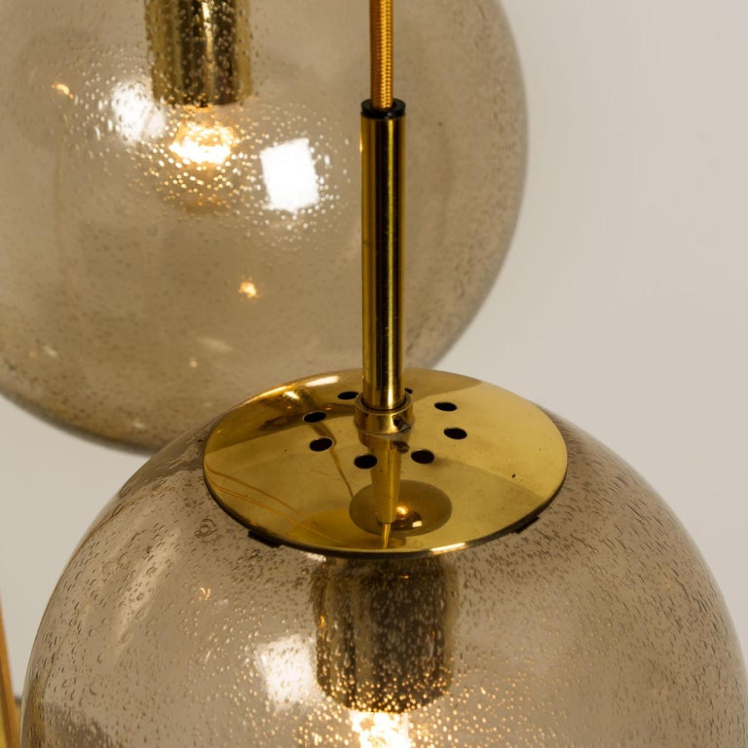 Brass Cascade Fixture with Eight Smoked Hand Blown Globes by Glashütte, 1970s For Sale
