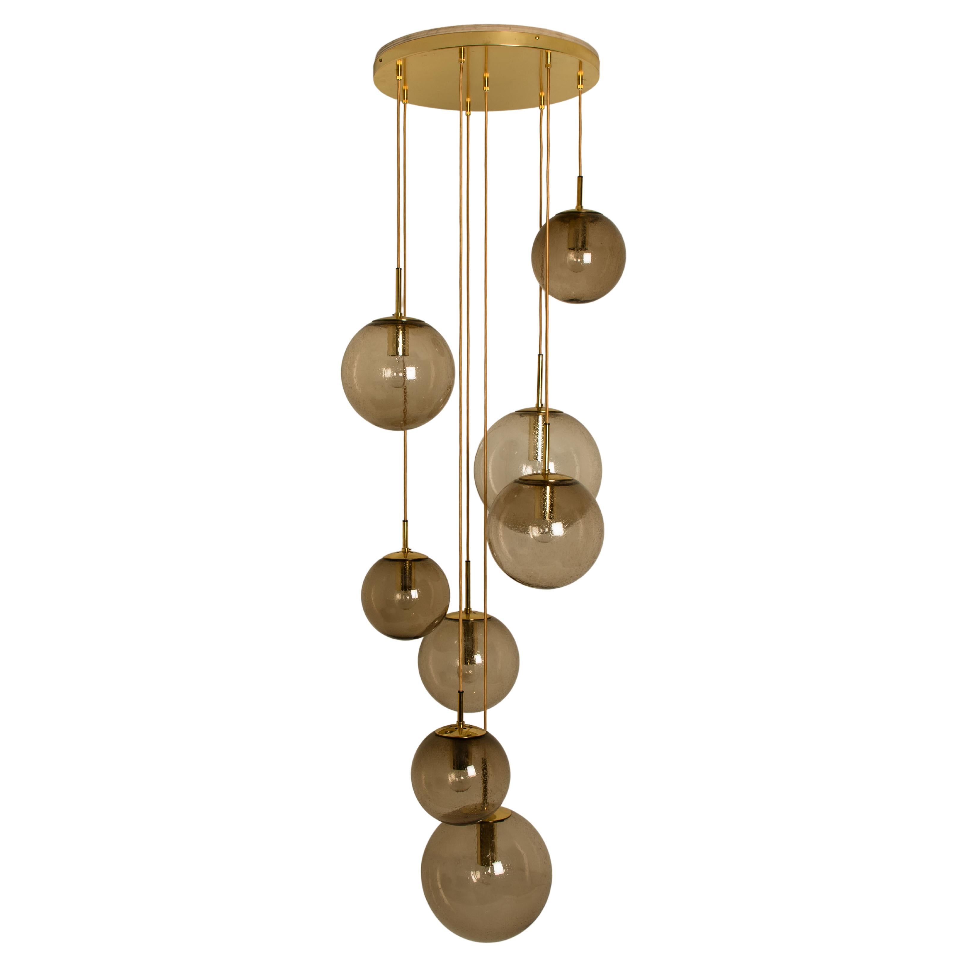 Cascade Fixture with Eight Smoked Hand Blown Globes by Glashütte, 1970s