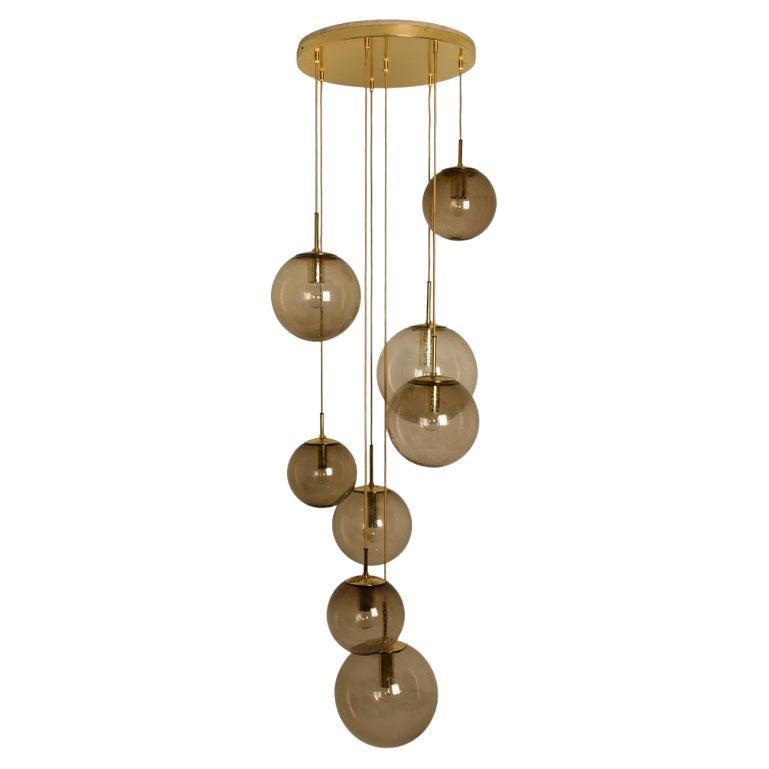 Cascade Fixture with Eight Smoked Hand Blown Globes by Glashütte, 1970s For Sale