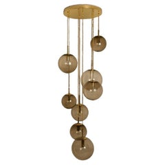 Cascade Fixture with Eight Smoked Hand Blown Globes by Glashütte, 1970s