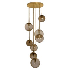 Cascade Fixture with Eight Smoked Hand Blown Globes by Glashütte, 1970s