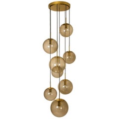 Vintage Cascade Fixture with Eight Smoked Hand Blown Globes by Glashütte , for Michael 