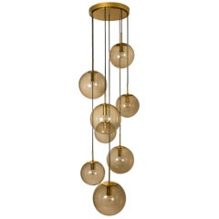 Cascade Fixture with Eight Smoked Hand Blown Globes by Glashütte , for Michael