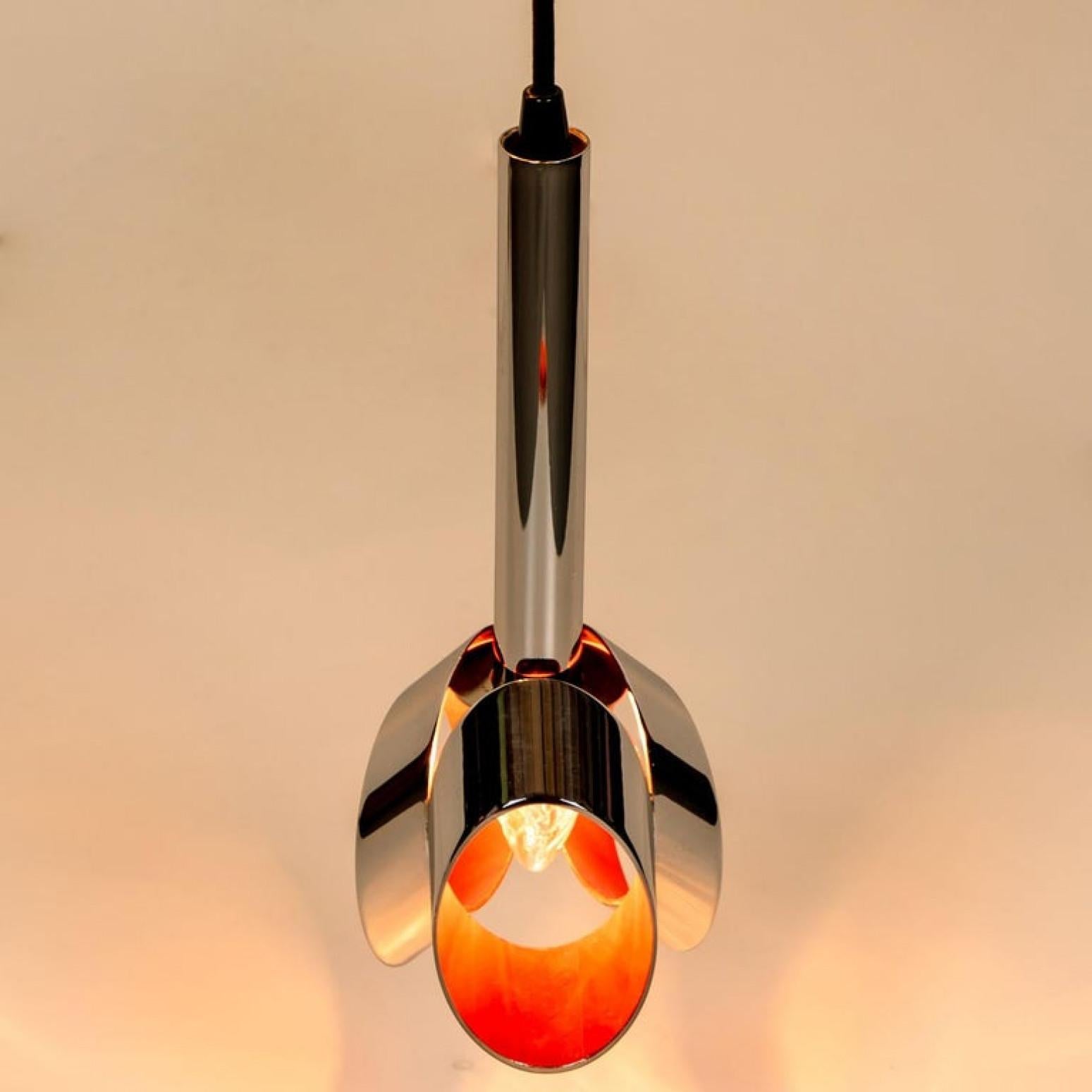 Cascade Fixture with Six Chrome and Orange Pendants in RAAK Style, 1970s For Sale 8