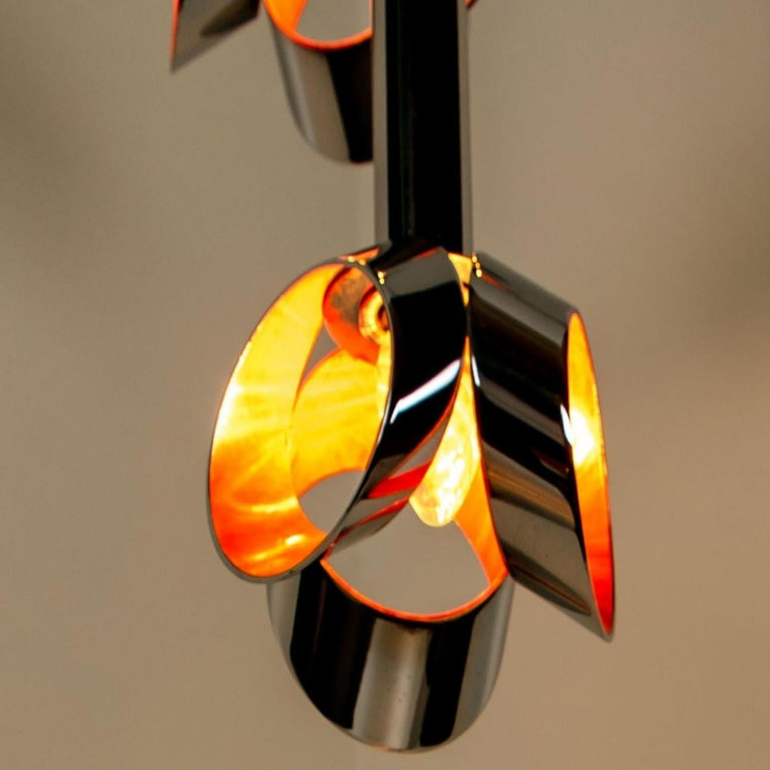 Cascade Fixture with Six Chrome and Orange Pendants in RAAK Style, 1970s For Sale 11