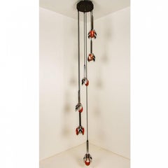Cascade Fixture with Six Chrome and Orange Pendants in RAAK Style, 1970s