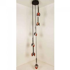 Cascade Fixture with Six Chrome and Orange Pendants in RAAK Style, 1970s